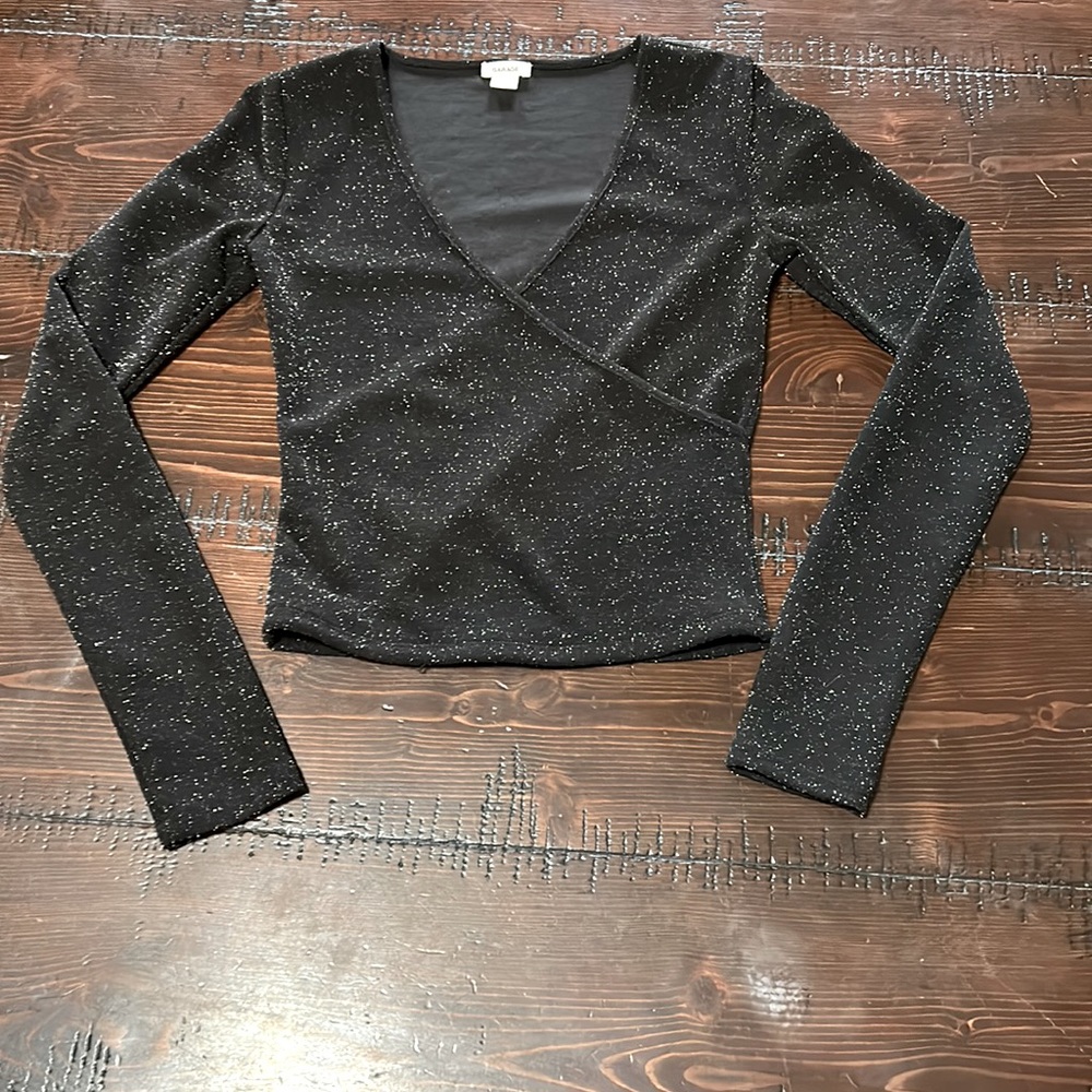 Sparkle black wrap long sleeve crop top